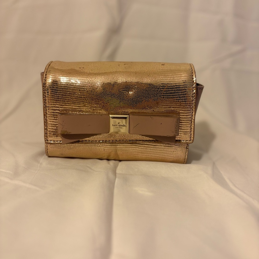 Kate Spade Rose Gold Clutch with Bow Accent